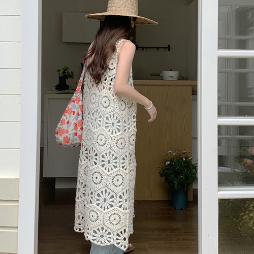 TDN-0147  캐주얼 자수 나시 레이어드 원피스 
